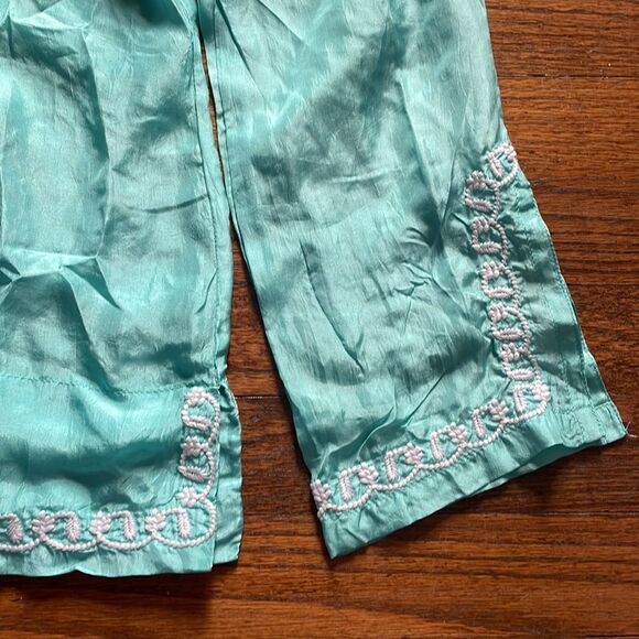 Jack Rogers Teal and White Embroidered Silk Tunic Top - Picture 4 of 8